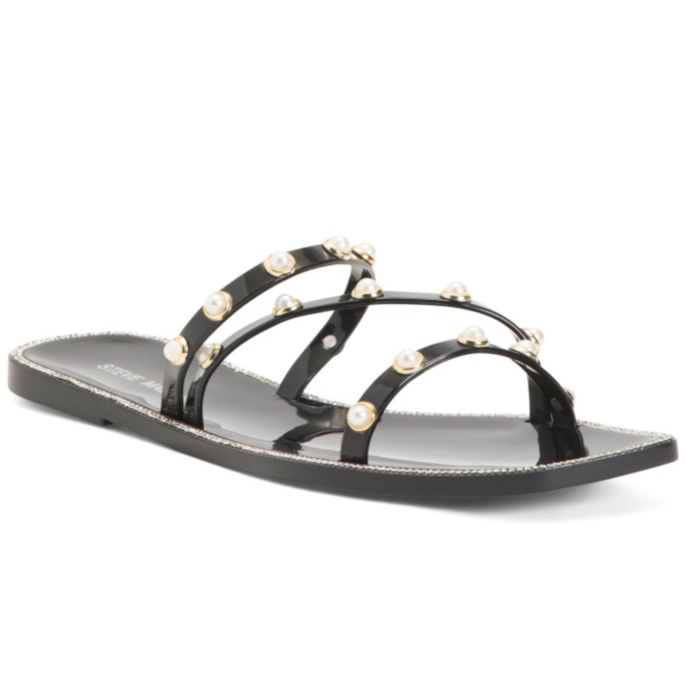 Steve Madden Pearl Embellishment Studded Flat Sandals - Picture 2 of 3